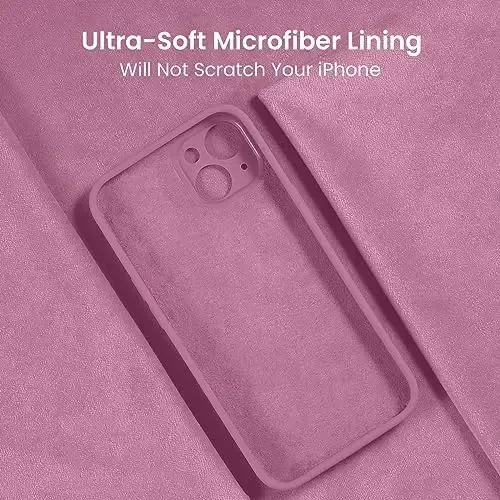 FireNova iPhone 15 uchun mo'ljallangan g'ilof, silikon yangilangan [Kamera himoyasi] Telefon g'ilofi [2 ekran himoyachisi] bilan, ichki qismi yumshoq chizilishga qarshi mikrofiber astarli, 6,1 dyuym, Lilac binafsha - 5