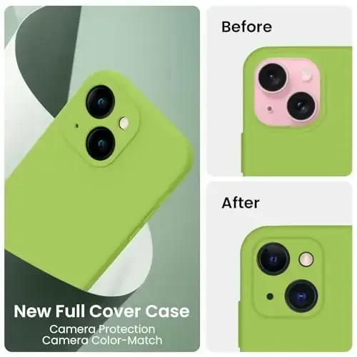 FireNova iPhone 15 uchun mo‘ljallangan g‘ilof, silikon yangilangan [Kamera himoyasi] Telefon g‘ilofi [2 ekran himoyachisi] bilan, ichki qismi yumshoq tirnalishga qarshi mikrofiber astarli, 6,1 dyuym, Sprout Green - 3