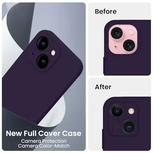 FireNova iPhone 15 uchun mo'ljallangan g'ilof, silikon yangilangan [Kamera himoyasi] Telefon g'ilofi [2 ekran himoyachisi] bilan, ichki qismi yumshoq tirnalishga qarshi mikrofiber qoplamali, 6.1 dyuym, binafsha - 3