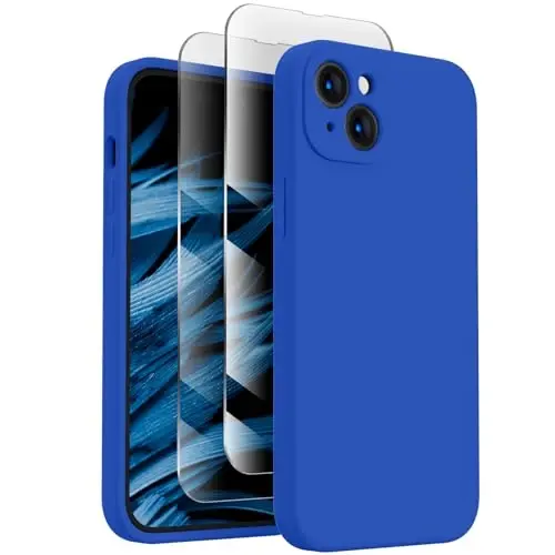 FireNova iPhone 15 uchun mo'ljallangan g'ilof, silikon yangilangan [Kamera himoyasi] Telefon g'ilofi [2 ekran himoyachisi] bilan, ichki qismi yumshoq tirnalishga qarshi mikrofiber qoplamali, 6,1 dyuym, Klein Blue 
