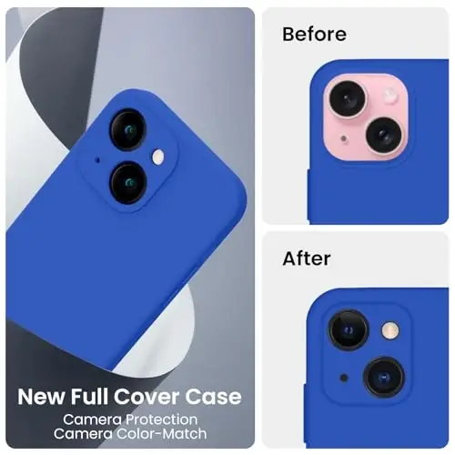 FireNova iPhone 15 uchun mo'ljallangan g'ilof, silikon yangilangan [Kamera himoyasi] Telefon g'ilofi [2 ekran himoyachisi] bilan, ichki qismi yumshoq tirnalishga qarshi mikrofiber qoplamali, 6,1 dyuym, Klein Blue - 3