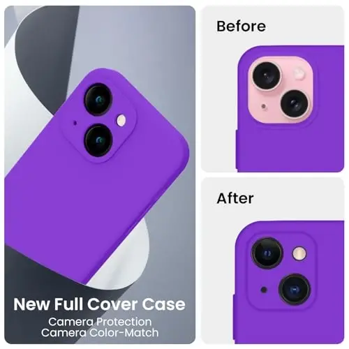 FireNova iPhone 15 uchun moʻljallangan gʻilof, silikon yangilangan [Kamera himoyasi] Telefon gʻilofi [2 ekran himoyachisi] bilan, ichki qismi yumshoq tirnalishga qarshi mikrofiber qoplamali, 6,1 dyuym, Neon binafsha - 3