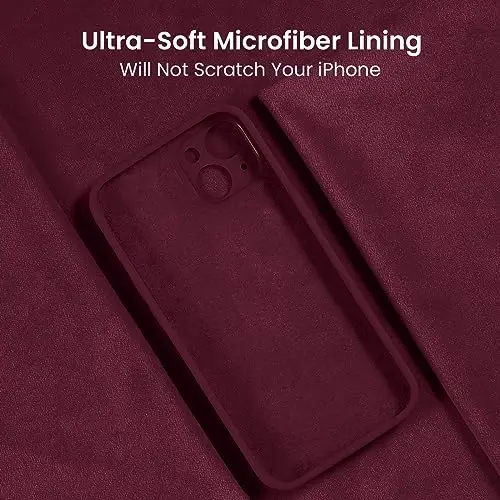 FireNova iPhone 15 uchun mo'ljallangan g'ilof, silikon yangilangan [Kamera himoyasi] Telefon g'ilofi [2 ekran himoyachisi] bilan, ichki yumshoq tirnalishga qarshi mikrofiber qoplamali, 6.1 dyuym, olxo'ri - 5