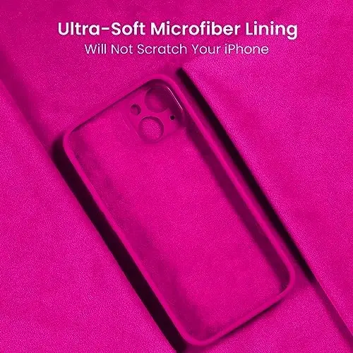 FireNova iPhone 15 uchun mo'ljallangan g'ilof, Silikon yangilangan [Kamera himoyasi] Telefon g'ilofi [2 ekran himoyachisi] bilan, Yumshoq chizishga qarshi mikrofiber astar ichida, 6,1 dyuym, To'q pushti - 5