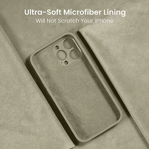 FireNova iPhone 16 Pro Max uchun mo'ljallangan g'ilof, yangilangan silikon [Kamera himoyasi], yumshoq tirnalishga qarshi mikrofiber ichki qism, 2024, Xaki - 5