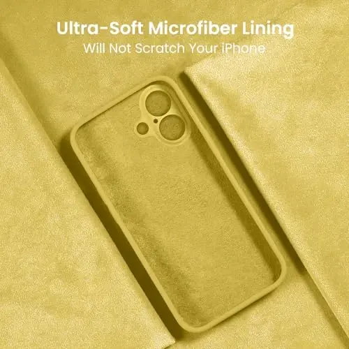 FireNova iPhone 16 uchun g'ilof, silikon yangilangan [Kamera himoyasi] Telefon g'ilofi [2 ekran himoyachisi] bilan, ichida yumshoq tirnalishga qarshi mikrofiber astar, 6.1 dyuym, sariq - 5