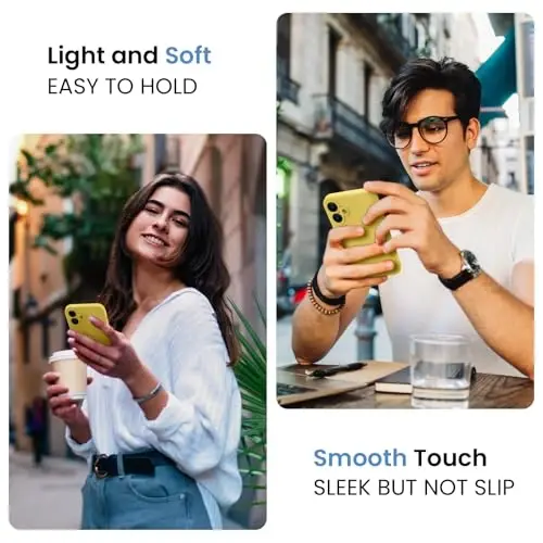 FireNova iPhone 16 uchun g'ilof, silikon yangilangan [Kamera himoyasi] Telefon g'ilofi [2 ekran himoyachisi] bilan, ichida yumshoq tirnalishga qarshi mikrofiber astar, 6.1 dyuym, sariq - 2
