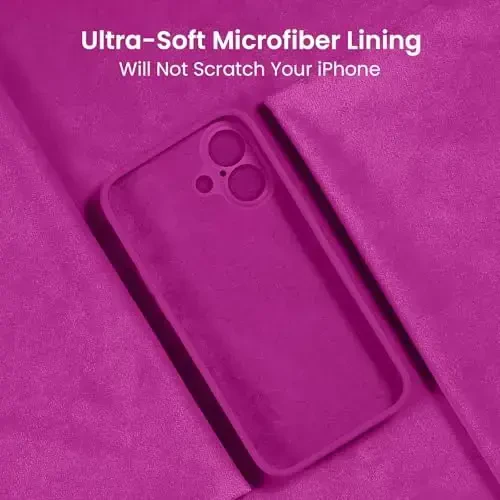 FireNova iPhone 16 uchun g‘ilof, silikon yangilangan [Kamera himoyasi] Telefon g‘ilofi [2 ekran himoyachisi] bilan, ichida yumshoq tirnalishga qarshi mikrofiber astar, 6.1 dyuym, to‘q fuksiya - 5