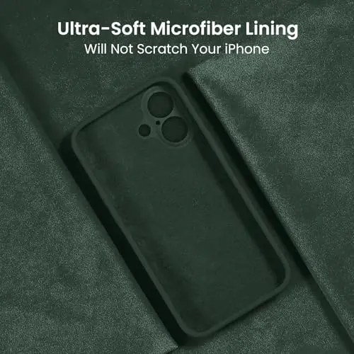 FireNova iPhone 16 uchun g'ilof, silikon yangilangan [Kamera himoyasi] Telefon g'ilofi [2 ekran himoyachisi] bilan, ichki qismi yumshoq tirnalishga qarshi mikrofiber qoplamali, 6.1 dyuym, Alp tog'i yashili - 5