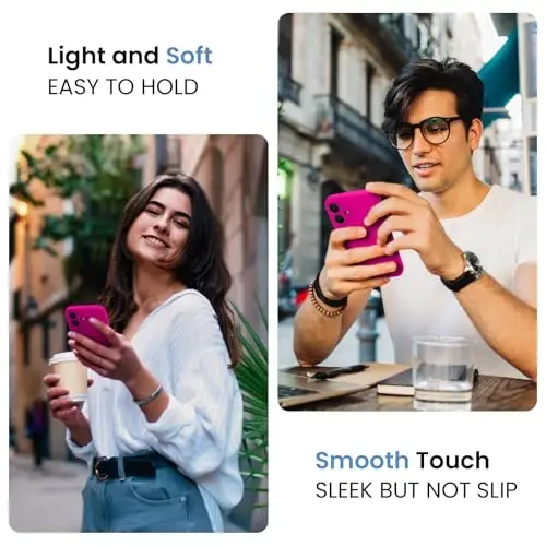 FireNova iPhone 16 uchun g'ilof, Silikon yangilangan [Kamera himoyasi] Telefon g'ilofi [2 ekran himoyachisi] bilan, Ichki yumshoq tirnalishga qarshi mikrofiber qoplamali, 6.1 dyuym, To'q pushti - 2