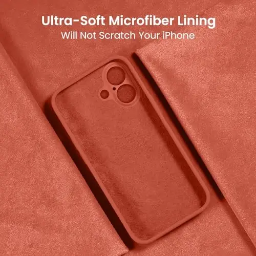 FireNova iPhone 16 uchun mo'ljallangan g'ilof, silikon yangilangan [Kamera himoyasi] Telefon g'ilofi [2 ekran himoyachisi] bilan, ichida yumshoq tirnalishga qarshi mikrofiber astar, 6,1 dyuym, pushti pomelo - 5