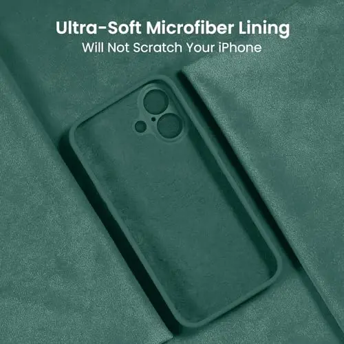FireNova iPhone 16 uchun moʻljallangan gʻilof, silikon yangilangan [Kamera himoyasi] Telefon gʻilofi [2 ekran himoyachisi] bilan, ichida yumshoq tirnalishga qarshi mikrofiber qoplamasi, 6.1 dyuym, Midnight Green - 5