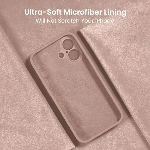 FireNova iPhone 16 uchun mo'ljallangan g'ilof, silikon yangilangan [Kamera himoyasi] Telefon g'ilofi [2 ekran himoyachisi] bilan, ichida yumshoq tirnalishga qarshi mikrofiber qoplamasi, 6,1 dyuym, Pinksand - 3