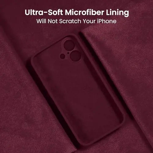 FireNova iPhone 16 uchun mo'ljallangan g'ilof, silikon yangilangan [Kamera himoyasi] Telefon g'ilofi [2 ekran himoyachisi] bilan, ichki qismi yumshoq tirnalishga qarshi mikrofiber astar, 6,1 dyuym, olxo'ri - 5