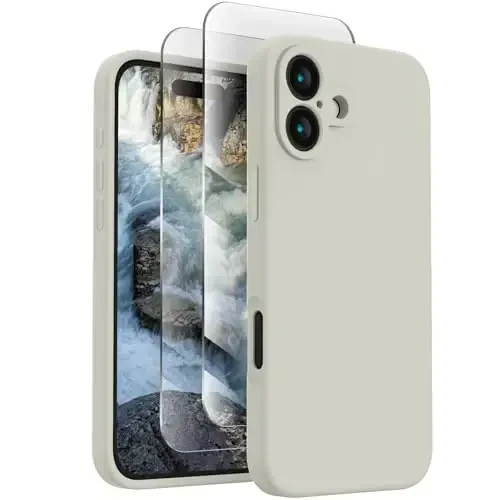 FireNova iPhone 16 uchun mo'ljallangan g'ilof, silikon yangilangan [Kamera himoyasi] Telefon g'ilofi [2 ekran himoyachisi] bilan, ichki qismi yumshoq tirnalishga qarshi mikrofiber astar, 6,1 dyuym, tosh - 1