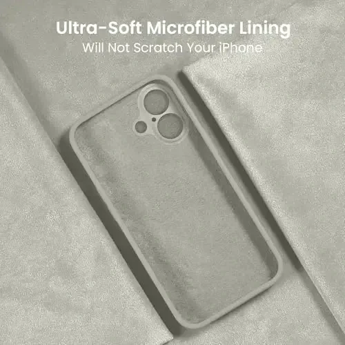 FireNova iPhone 16 uchun mo'ljallangan g'ilof, silikon yangilangan [Kamera himoyasi] Telefon g'ilofi [2 ekran himoyachisi] bilan, ichki qismi yumshoq tirnalishga qarshi mikrofiber astar, 6,1 dyuym, tosh - 5