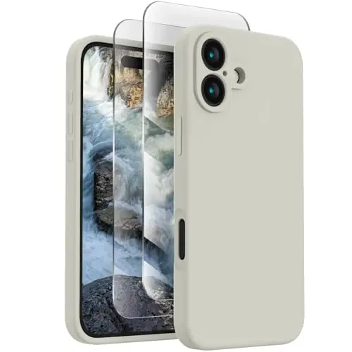 FireNova iPhone 16 uchun mo'ljallangan g'ilof, silikon yangilangan [Kamera himoyasi] Telefon g'ilofi [2 ekran himoyachisi] bilan, ichki qismi yumshoq tirnalishga qarshi mikrofiber astar, 6,1 dyuym, tosh - 1