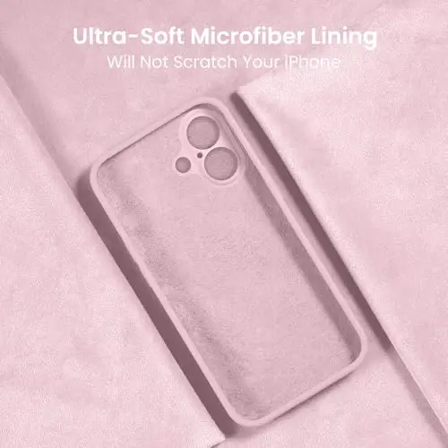 FireNova iPhone 16 uchun mo'ljallangan g'ilof, silikon yangilangan [Kamera himoyasi] Telefon g'ilofi [2 ekran himoyachisi] bilan, ichki qismi yumshoq tirnalishga qarshi mikrofiber qoplamali, 6,1 dyuym, Chalk Pink - 5