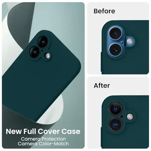 FireNova iPhone 16 uchun mo'ljallangan g'ilof, silikon yangilangan [Kamera himoyasi] Telefon g'ilofi [2 ekran himoyachisi] bilan, ichki qismi yumshoq tirnalishga qarshi mikrofiber qoplamali, 6,1 dyuym, Teal - 3