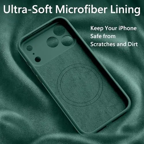 FireNova iPhone 17 Pro Max uchun magnitli g'ilof, MagSafe bilan mos, [Integratsiyalashgan silikon kamera boshqaruv tugmasi] [Kamera himoyasi] Tirnalishga qarshi mikrofiber qoplamali telefon g'ilofi, 6.9