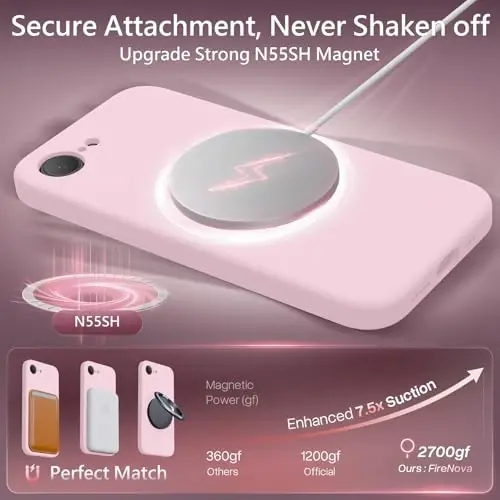 FireNova iPhone 17e/iPhone 16e Kılıfı için Manyetik, MagSafe ile Uyumlu, [Silikon Kamera Koruması] Mikrofiber Astarlı Telefon Kılıfı, 6.1