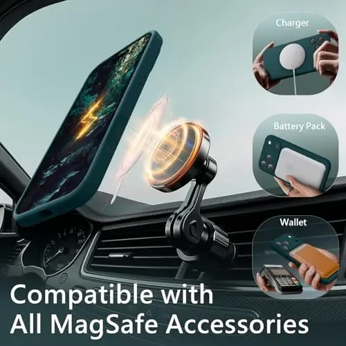 FireNova Magnetic для чехла iPhone 17 Pro, совместимый с MagSafe, [Встроенная силиконовая кнопка управления камерой] [Защита камеры] Чехол с подкладкой из микрофибры, защитой от царапин, 6,3 дюйма, сине-зеленый - 1
