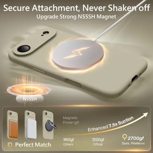 FireNova Magnetic для чехла iPhone Air, совместимый с MagSafe, [Встроенная силиконовая кнопка управления камерой] [Защита камеры] Чехол с подкладкой из микрофибры для iPhone 17 Air, 6,5 дюйма, хаки - 1