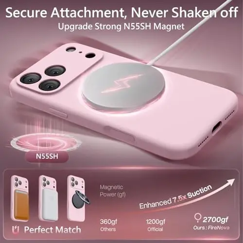 FireNova Magnetic iPhone 17 Pro uchun g‘ilof, MagSafe bilan mos, [O‘rnatilgan silikon kamera boshqaruv tugmasi] [Kamera himoyasi] Tirnalishga qarshi mikrofiber qoplamali telefon g‘ilofi, 6.3