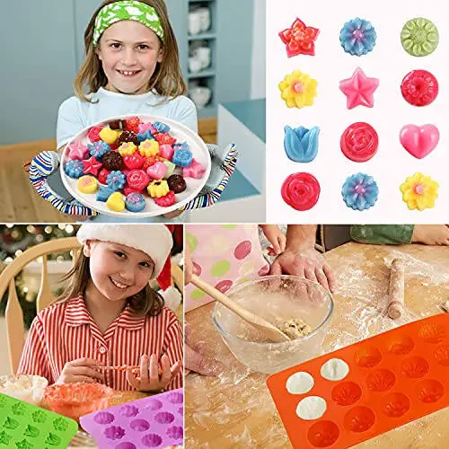 FIRETREESILVERFLOWER Flower Shape Chocolate Candy Molds Set,Heart,The stars,The rose,Flowers in Combination,15 Cavity Silicone Baking Mold Ice Cube Tray-Wedding,Festival,Parties and DIY Crafts-(6Pcs) - 3
