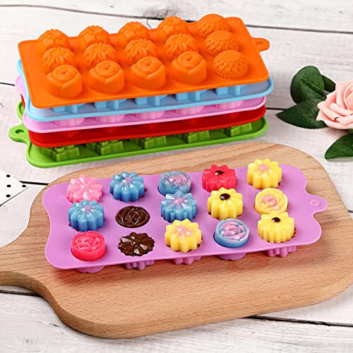 FIRETREESILVERFLOWER Flower Shape Chocolate Candy Molds Set,Heart,The stars,The rose,Flowers in Combination,15 Cavity Silicone Baking Mold Ice Cube Tray-Wedding,Festival,Parties and DIY Crafts-(6Pcs) - 5