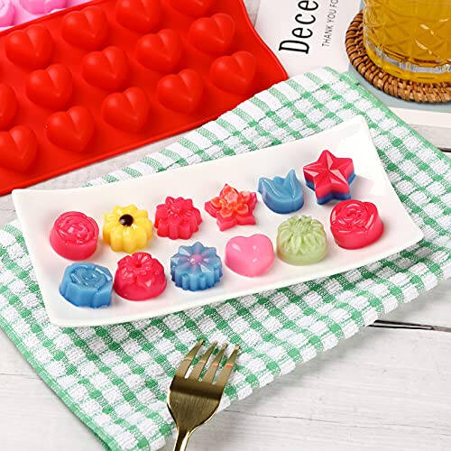 FIRETREESILVERFLOWER Flower Shape Chocolate Candy Molds Set,Heart,The stars,The rose,Flowers in Combination,15 Cavity Silicone Baking Mold Ice Cube Tray-Wedding,Festival,Parties and DIY Crafts-(6Pcs) - 7