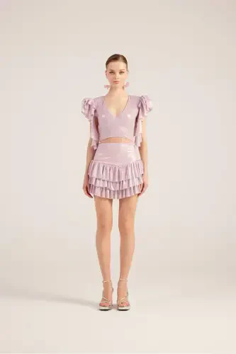 Fırfır Detaylı Etek Bluz Nana Takım Pembe-Pembe - 3