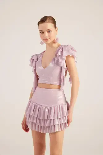 Fırfır Detaylı Etek Bluz Nana Takım Pembe-Pembe - 4