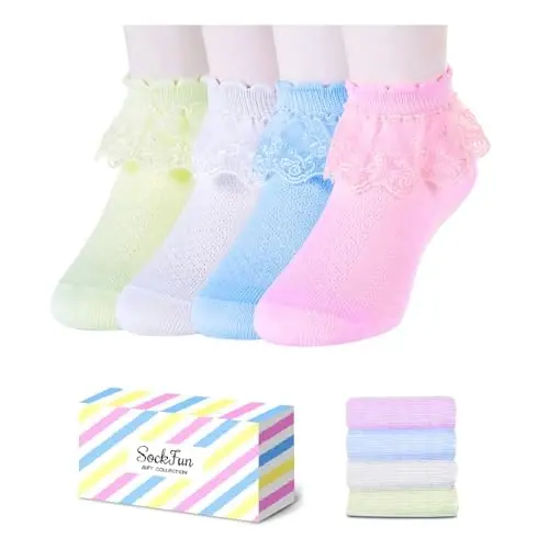 Ruffle Socks - Frilly Lace Gifts, Lace Socks for Newborn Infant Toddler Kids Girl - 1