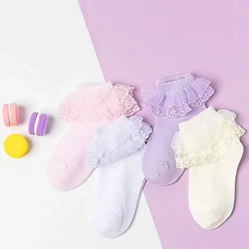 Ruffle Socks - Frilly Lace Gifts, Lace Socks For Newborn Infant Toddler Kids Girl - 2