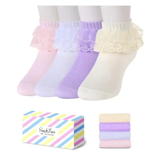 Ruffle Socks - Frilly Lace Gifts, Lace Socks for Newborn Infant Toddler Kids Girl 