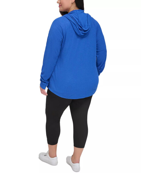 Fırfırlı Kollu Fermuarlı Kapüşonlu Sweatshirt, XS-3X Mazarin Mavi - 2