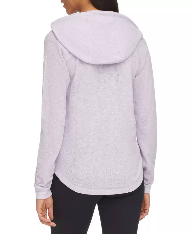 Fırfırlı Kollu Fermuarlı Kapüşonlu Sweatshirt, XS-3X Orkide - 3