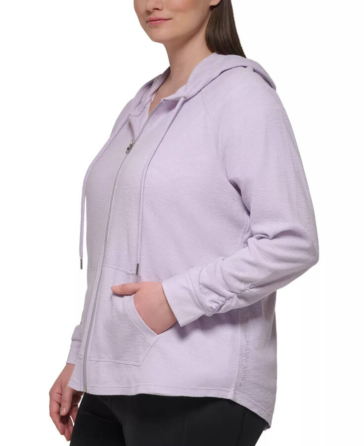 Fırfırlı Kollu Fermuarlı Kapüşonlu Sweatshirt, XS-3X Orkide - 6