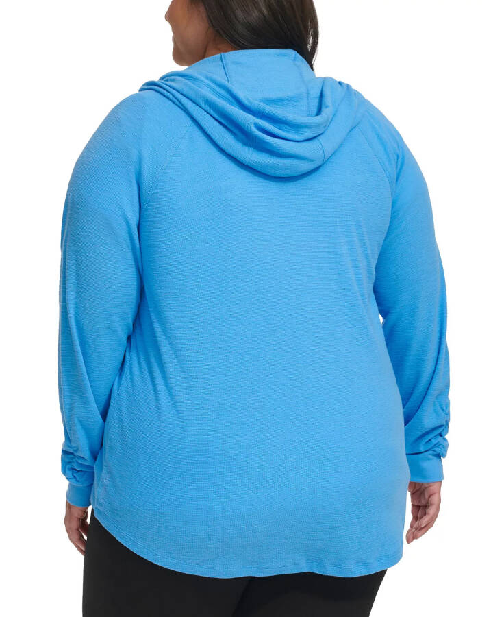 Fırfırlı Kollu Fermuarlı Kapüşonlu Sweatshirt, XS-3X Turkuaz Mavi - 2