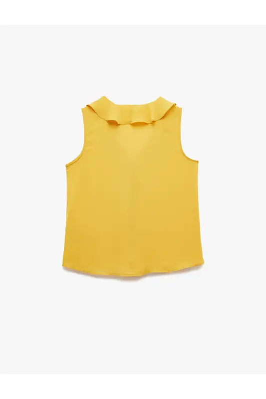 Fırfırlı V Yaka Kolsuz Krep Bluz-Hardal - 4