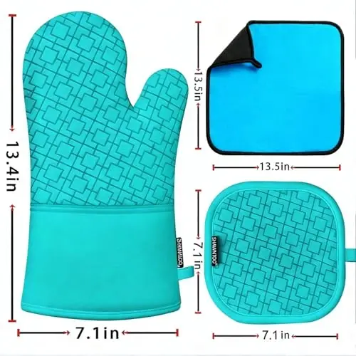 Oven Mitts and Pot Holders Sets 6pcs, Kitchen Oven Glove,High Heat Resistant 550 Degree Extra Long Oven Mitts and Potholders with Non-Slip Silicone Surface for Home Essentials (Grey) (Ice Blue) - SHAWNTOO (1)