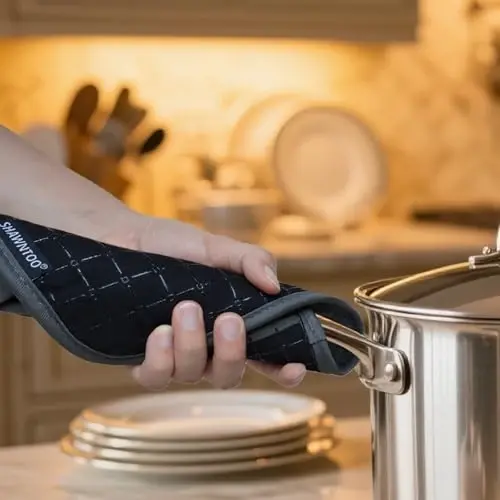 Oven Mitts and Pot Holders Sets 6pcs, Kitchen Oven Glove,High Heat Resistant 550 Degree Extra Long Oven Mitts and Potholders with Non-Slip Silicone Surface for Home Essentials (Grey) (Matte Black) - 6