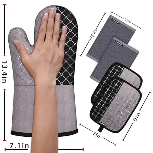 Oven Mitts and Pot Holders Sets 6pcs, Kitchen Oven Glove,High Heat Resistant 550 Degree Extra Long Oven Mitts and Potholders with Non-Slip Silicone Surface for Home Essentials (Grey) (Barbie Pink) - SHAWNTOO (1)