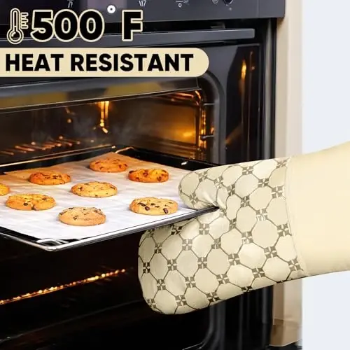 Oven Mitts Kitchen Towels Dishcloths with Pot Holders Sets 12PCS, Dish Towels Sets, Oven Gloves Pot Pads Heat Resistant 500 Degrees with Non-Slip Silicone Surface for Cooking Baking Grilling-Beige - 4