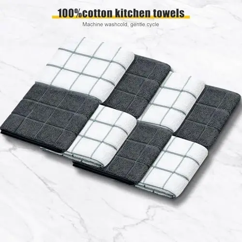 Oven Mitts Kitchen Towels Dishcloths with Pot Holders Sets 12PCS,Dish Towels Sets,Oven Gloves Pot Pads Heat Resistant 500 Degrees with Non-Slip Silicone Surface for Cooking Baking Grilling-Deep Green - 3