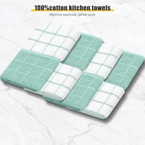 Oven Mitts Kitchen Towels Dishcloths with Pot Holders Sets 12PCS,Dish Towels Sets,Oven Gloves Pot Pads Heat Resistant 500 Degrees with Non-Slip Silicone Surface for Cooking Baking Grilling-Mint Green - 3
