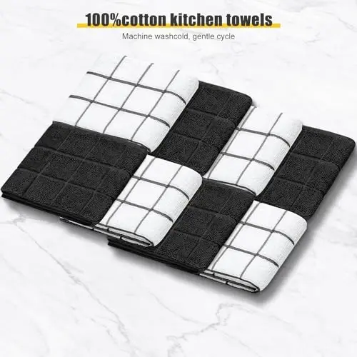 Oven Mitts Kitchen Towels Dishcloths with Pot Holders Sets 12PCS, Dish Towels Sets, Oven Gloves Pot Pads Heat Resistant 500 Degrees with Non-Slip Silicone Surface for Cooking Baking Grilling Black - 3