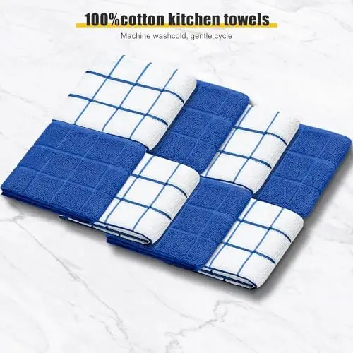 Oven Mitts Kitchen Towels Dishcloths with Pot Holders Sets, Dish Towels Sets, Oven Gloves Pot Pads Heat Resistant 500 Degrees with Non-Slip Silicone Surface for Cooking Baking Grilling-Royal Blue - 3