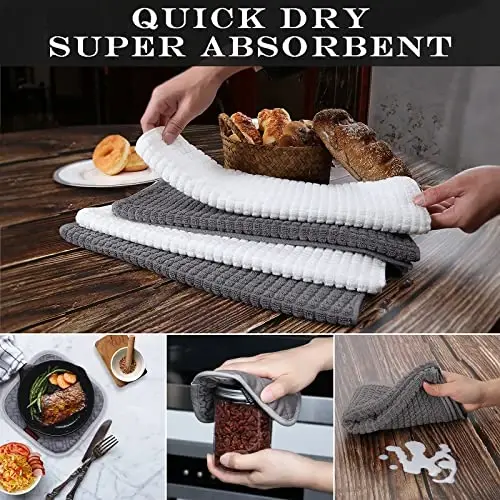Oven Mitts and Pot Holders Sets 6pcs, Kitchen Oven Glove,High Heat Resistant 550 Degree Extra Long Oven Mitts and Potholders with Non-Slip Silicone Surface for Home Essentials (Grey) (Gray) - 6